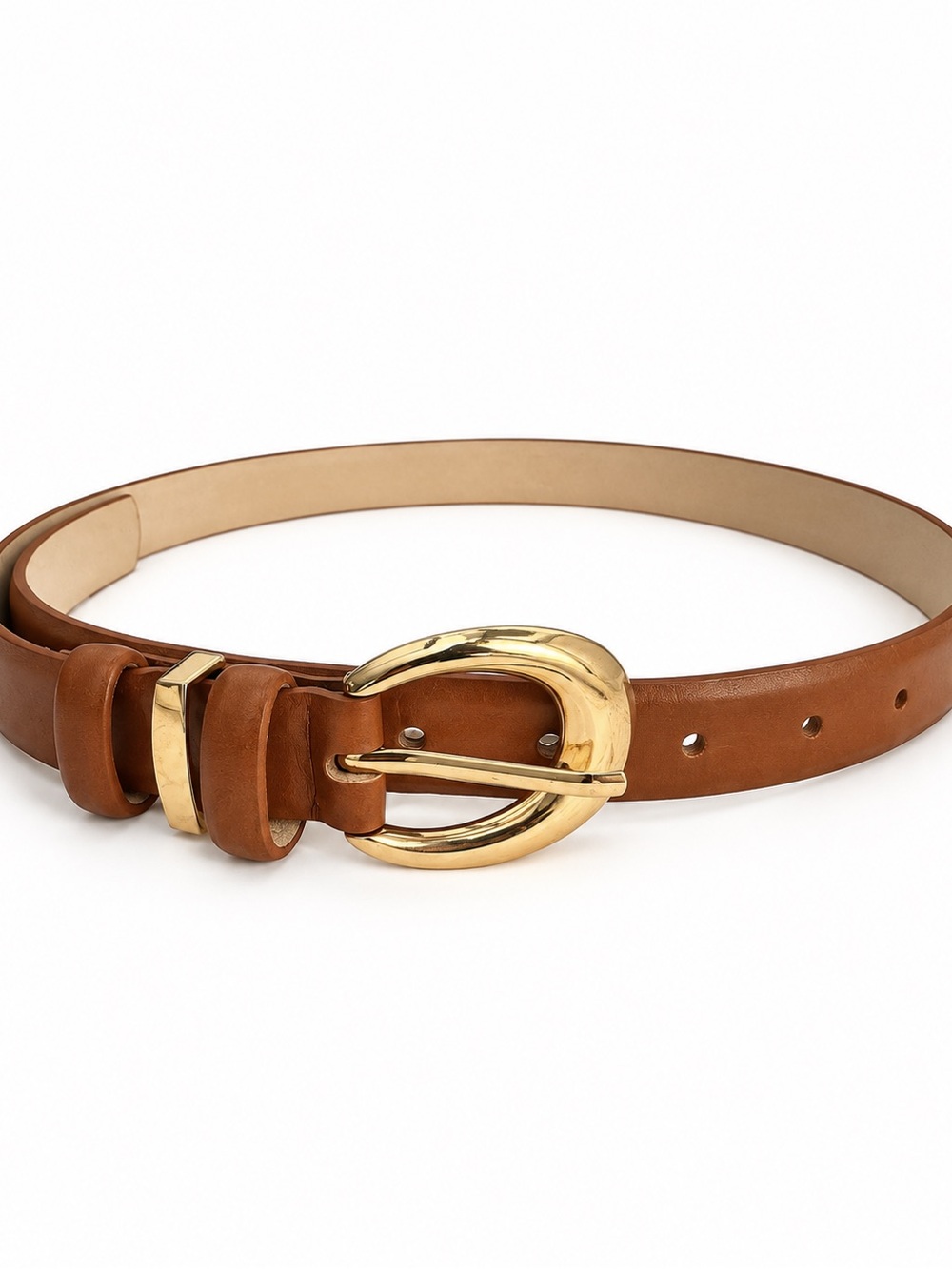 Cognac Brown Belt with Gold Buckle & Hardware
